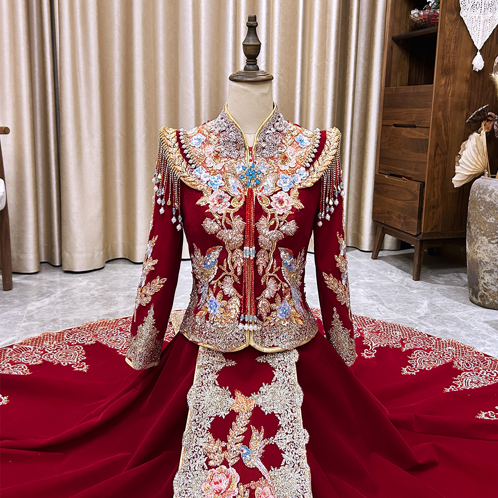 秋冬丝绒秀禾服新娘结婚服装2025新款中式礼服婚服敬酒服秀和服女