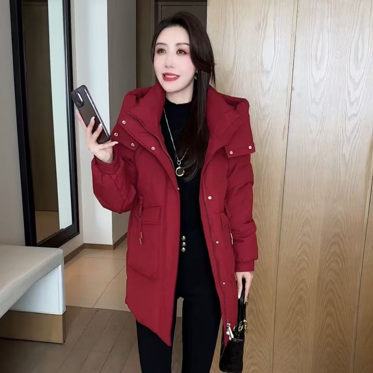 2025新款连帽洋气中长款宽松女士冬季大码棉服保暖棉衣时尚加厚