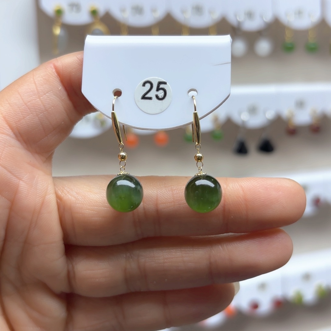 和田玉耳饰18K金镶嵌