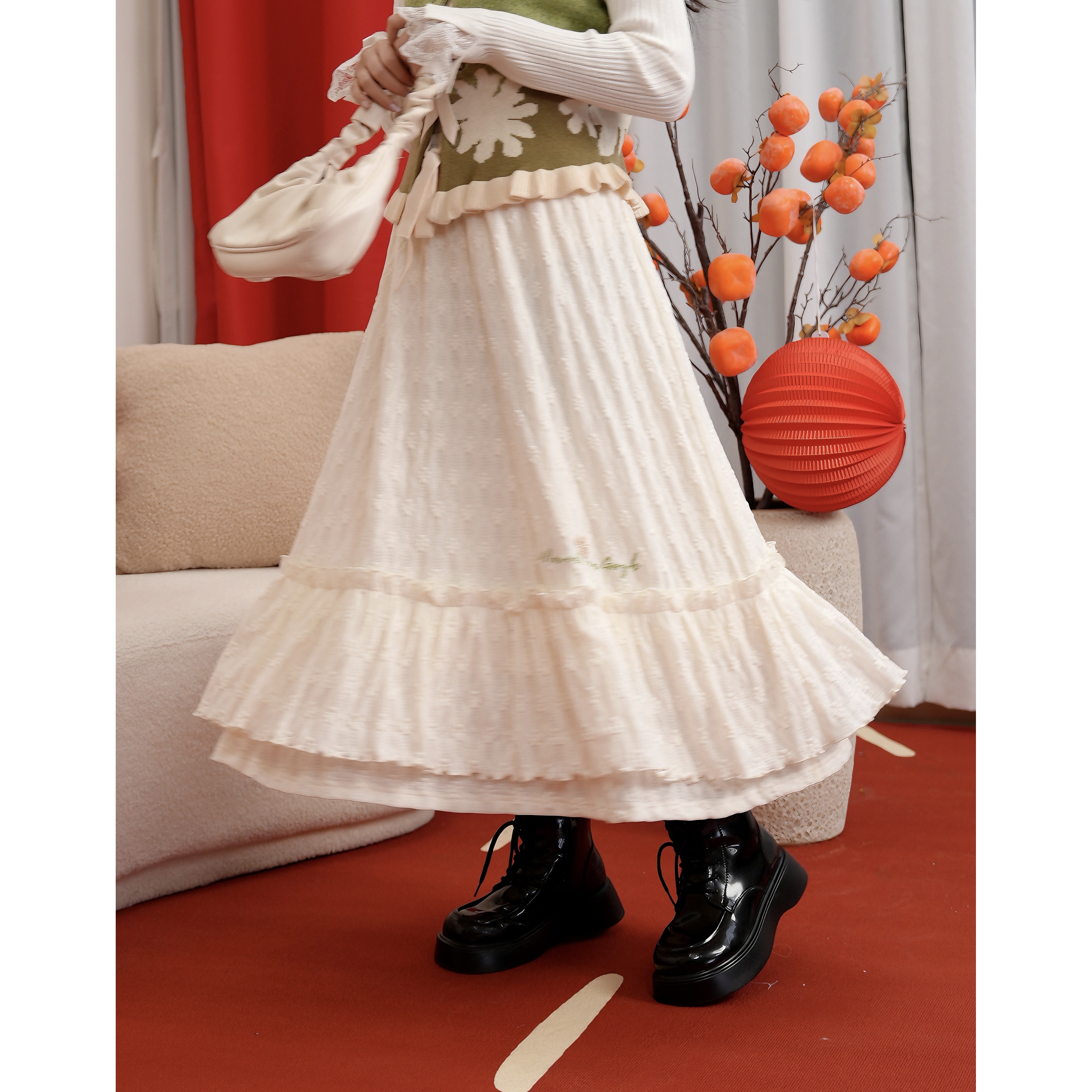 两三事白色半身裙大码胖mm 高腰裙子日常百搭S25CKB508 月光手札