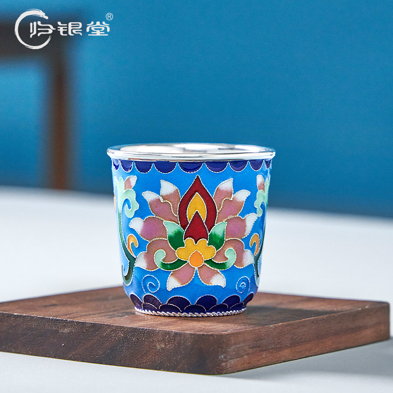 归银堂景泰蓝莲韵满枝茶杯品茗杯主人杯珐琅彩酒杯GS-ZYJB240801