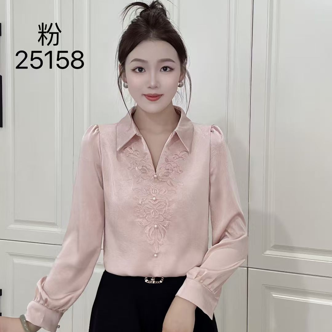 秋季长袖重工刺绣套头显瘦气质洋气质百搭小衫衬衣衬衫