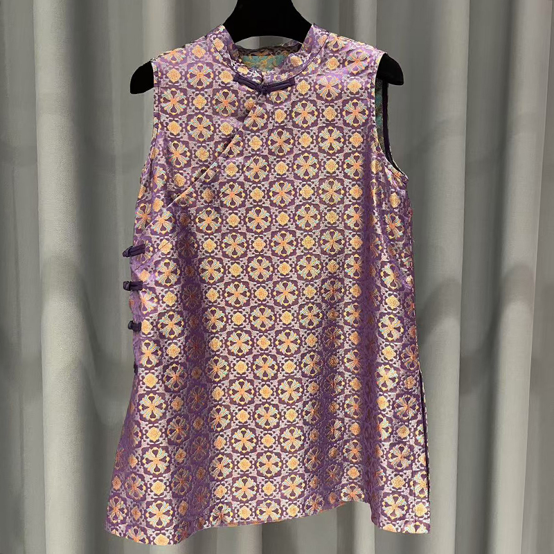 无袖新中式唐装文艺中国风民族风提花女装碎花