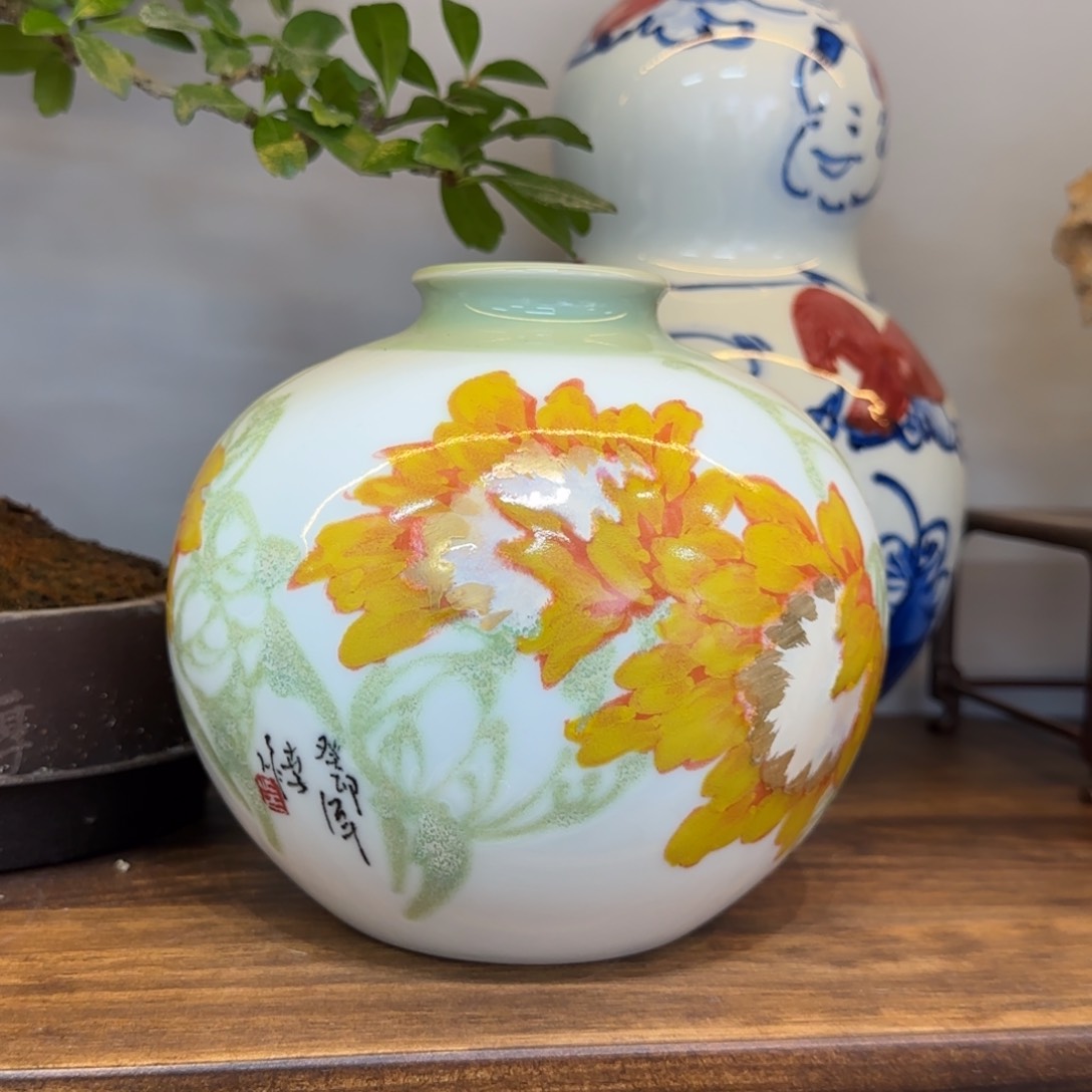 瓷片陶瓷手绘 高温颜色釉 花瓶