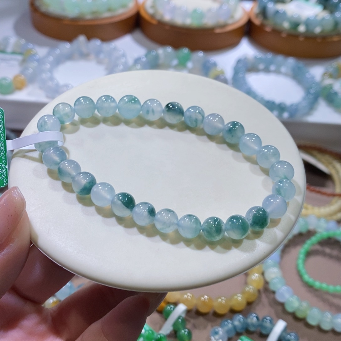 翡翠手链未镶嵌冰胶飘蓝绿