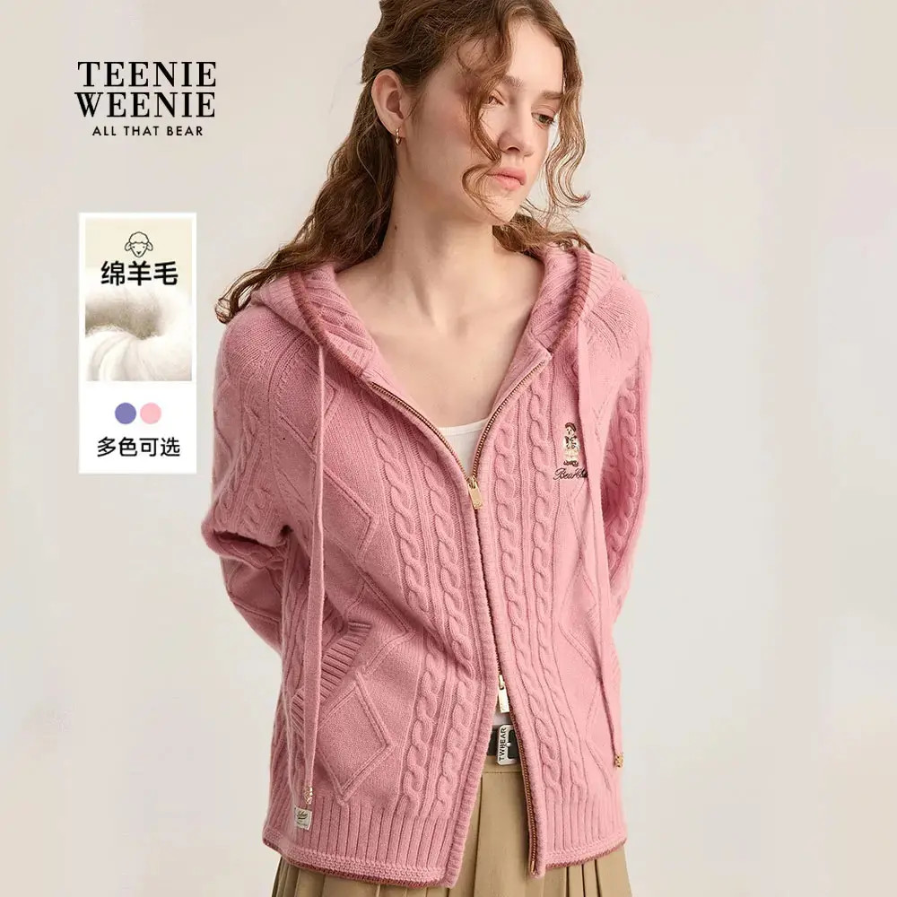 TeenieWeenie小熊女装毛针织衫25秋季新宽松连帽开衫TTCK254903P
