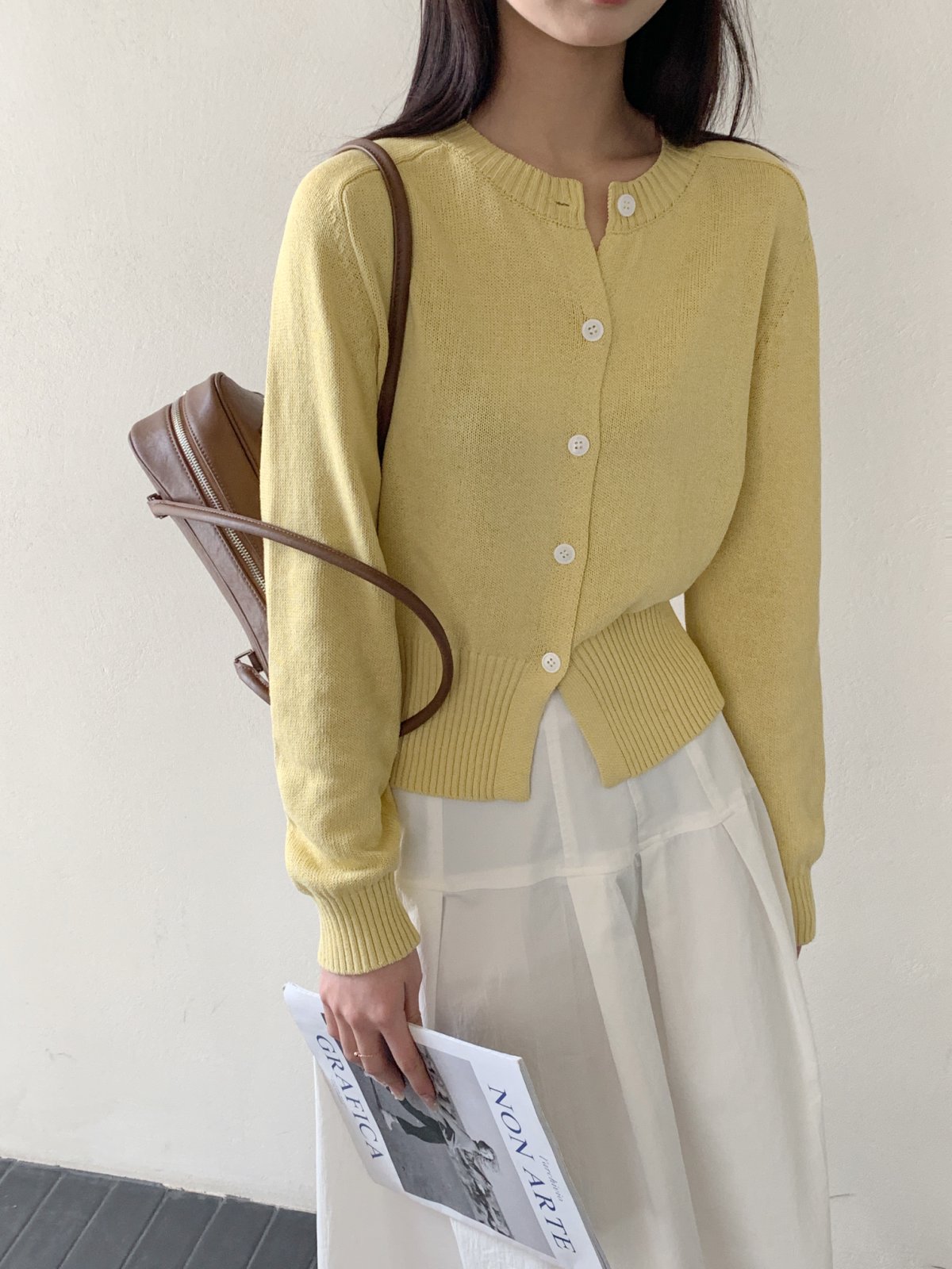 【素简.960182】春款上新进口和纸下摆螺纹开衩开衫红人上新针织衫