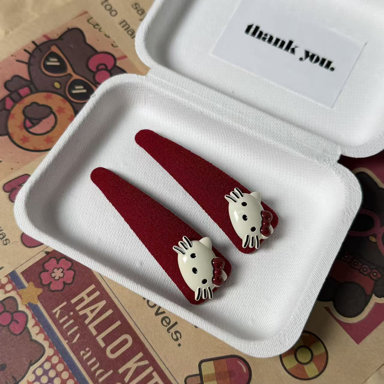 红色毛绒小猫发夹发卡可爱优雅精致P343