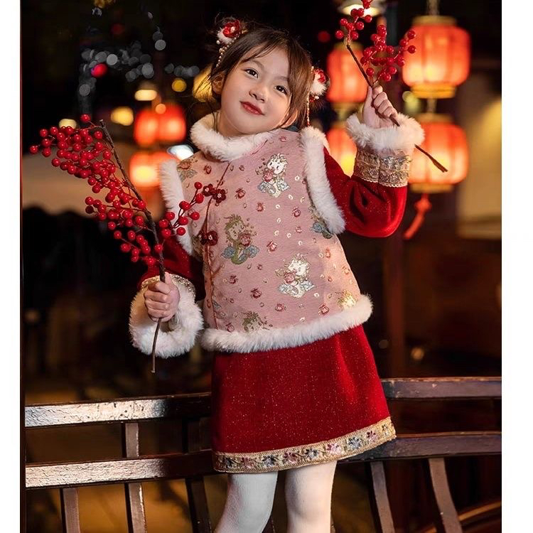 女童冬装过年加绒汉服2023新款儿童加厚拜年服女孩超仙唐装中国风