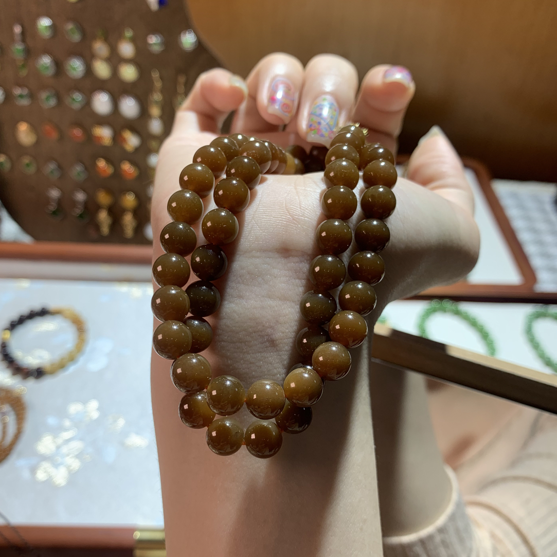 和田玉糖玉珠串项链