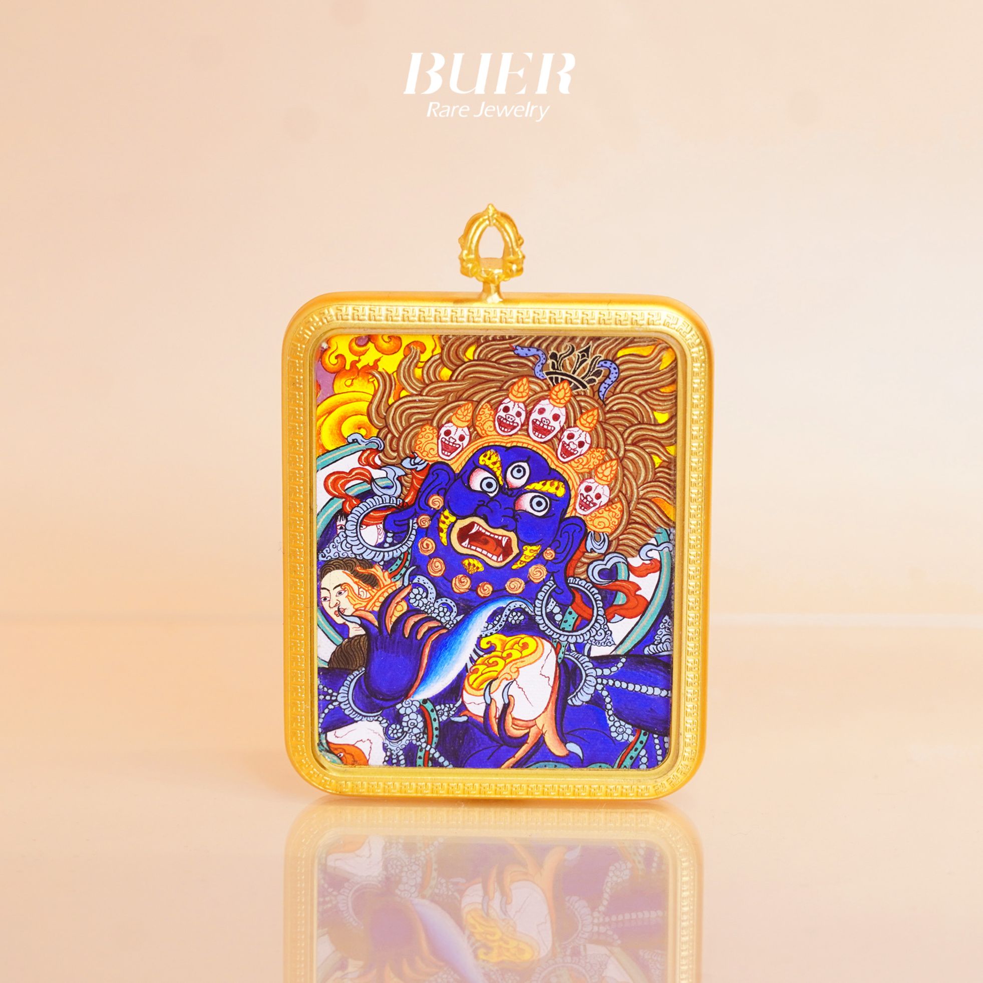 【不二】大师手绘唐卡 • 大黑天吊坠 5*4cm