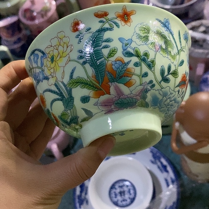 摆件陶5寸绿稀土万花碗