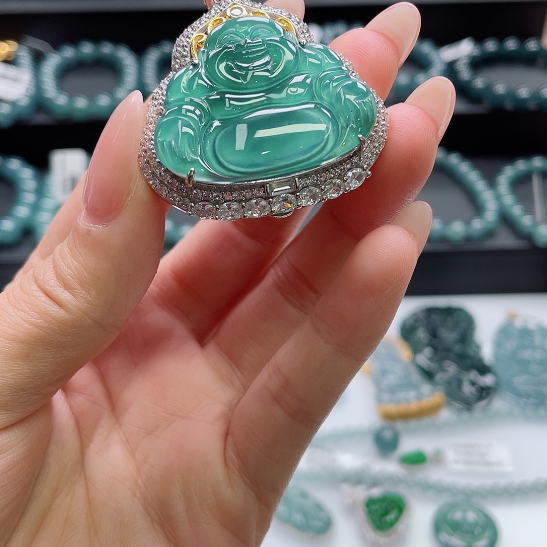 大***哥翡翠银S925镶嵌颈饰佛公