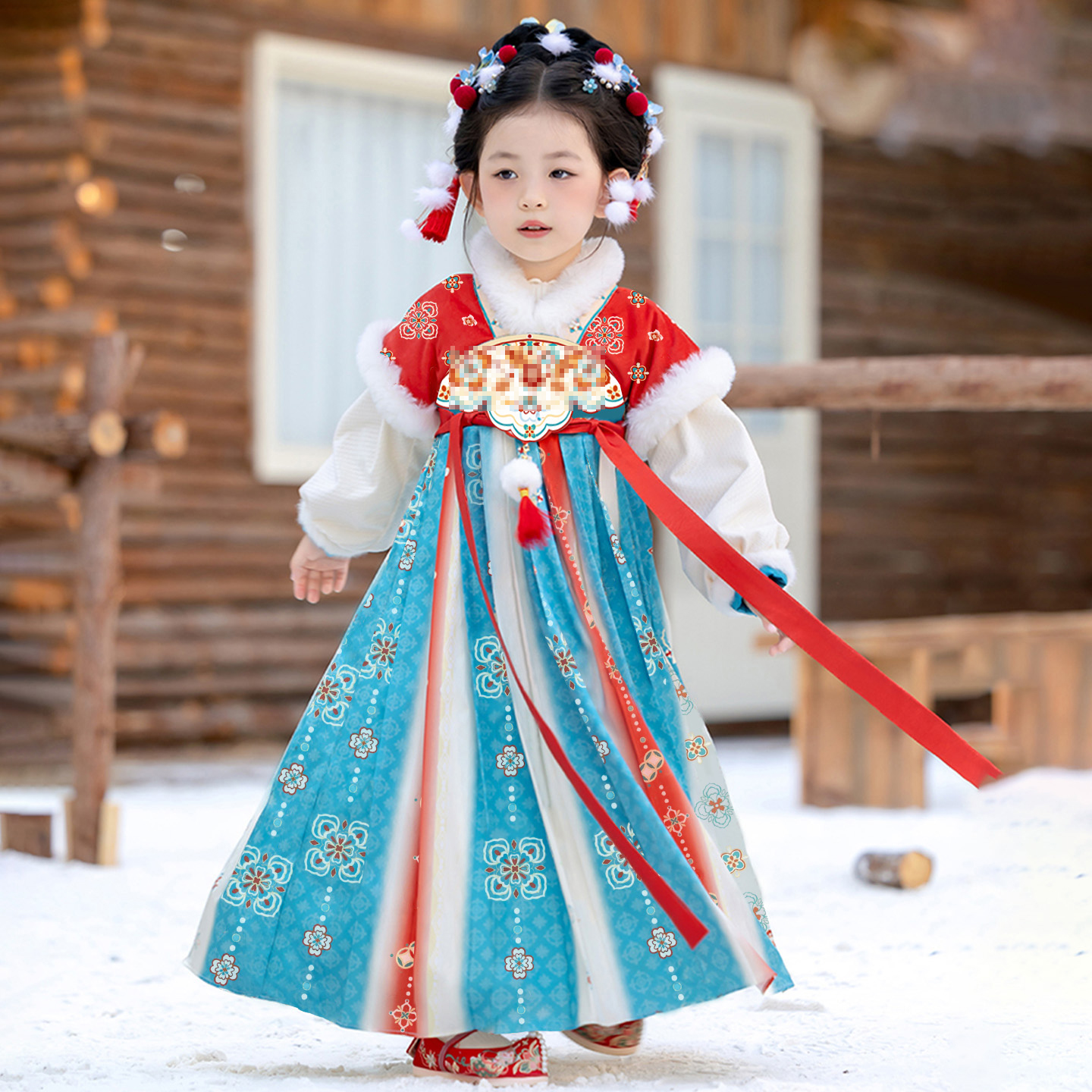 汉服女童秋冬季加绒襦裙儿童中国风超仙高端红色连衣裙新年拜年服