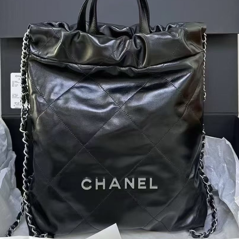 未使用 Chanel/香奈儿 黑银22bag双肩包小号 芯片款 双肩包