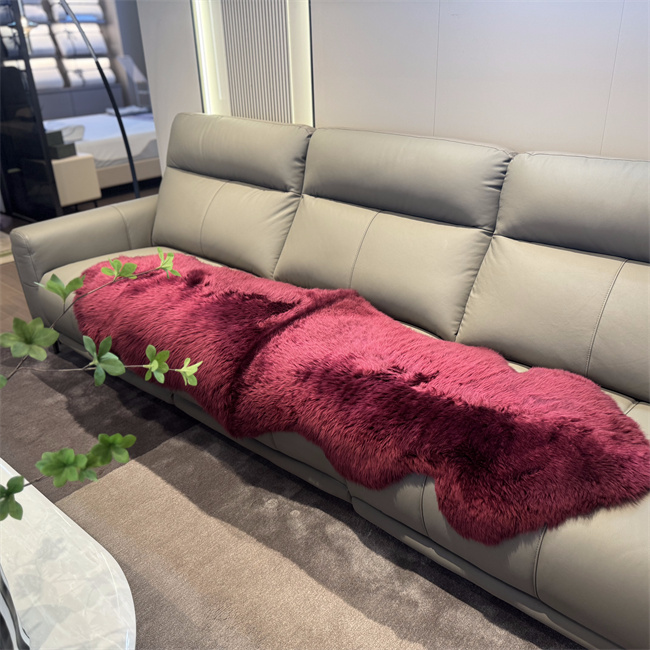 酒红色澳洲羊皮垫子皮毛一体沙发垫飘窗垫地垫