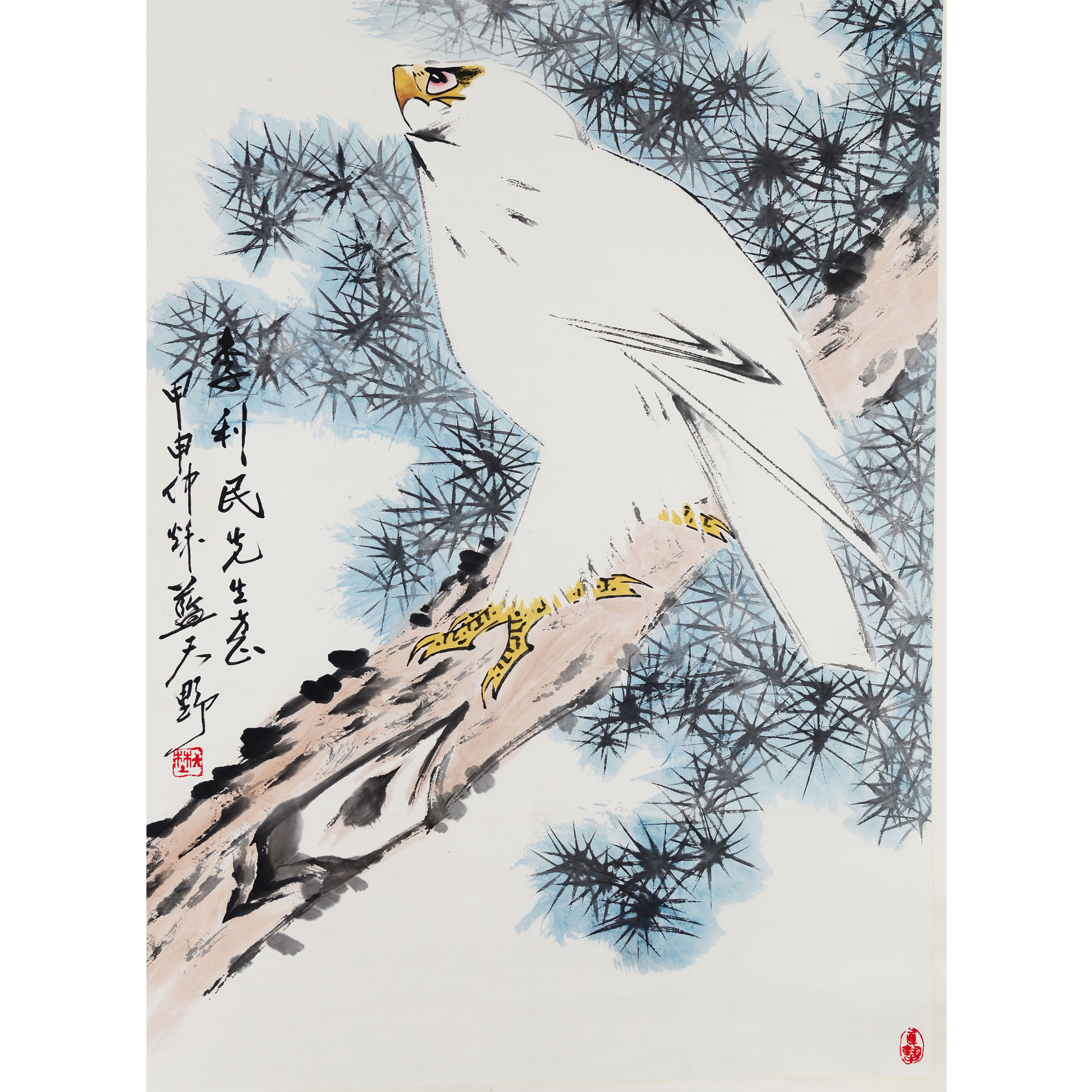 D5 28 松鹰图 蓝天野 纸本立轴 90*66cm