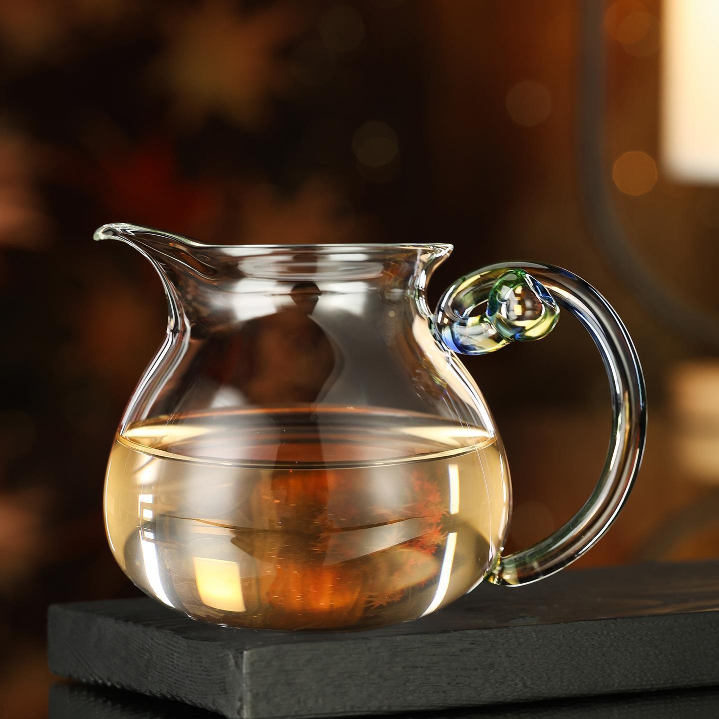 禾器迷翠系列浮莲迷翠公道杯玻璃家用公杯茶具高档分茶高硼硅茶海