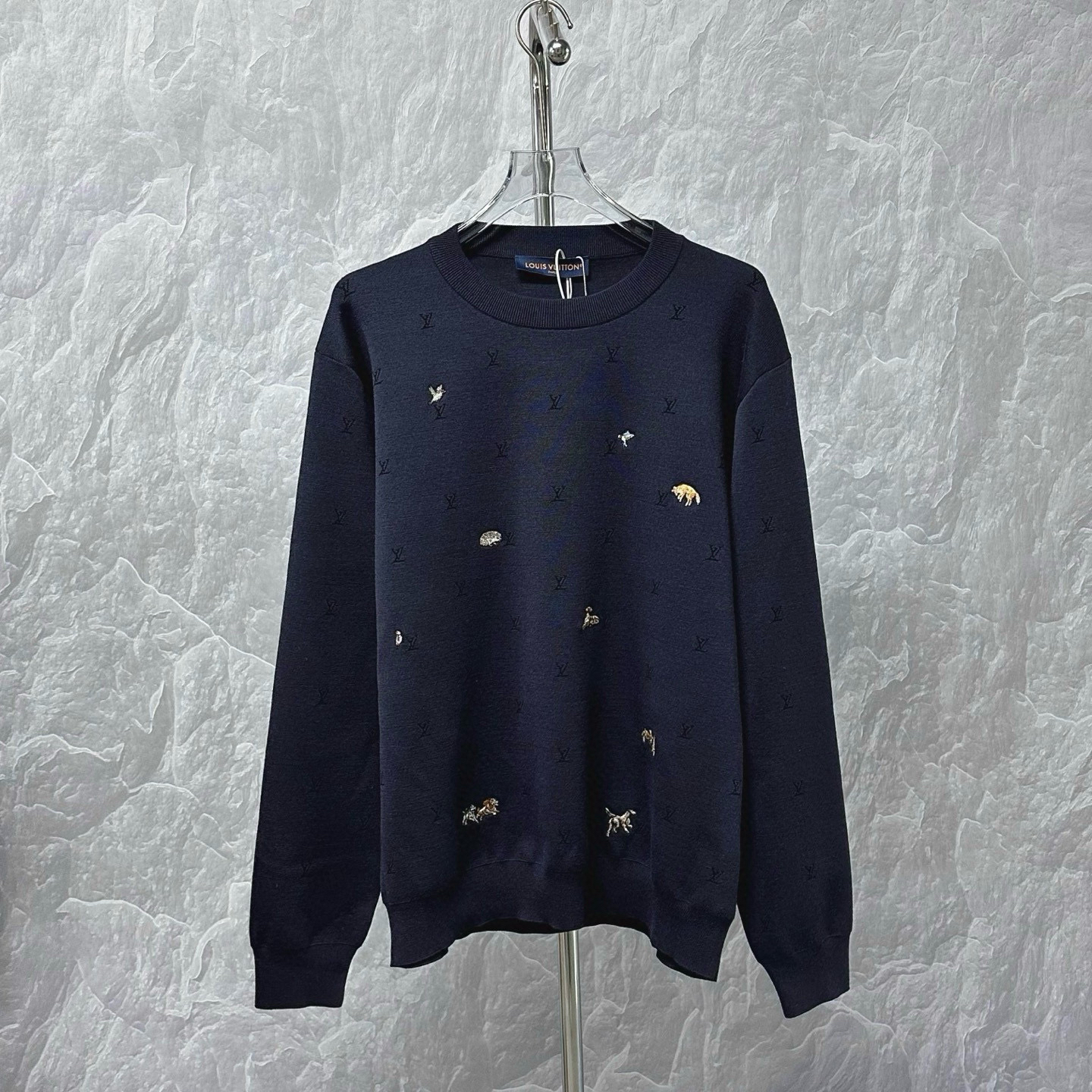 未使用 LouisVuitton/路易威登 SS26 动物刺绣羊毛毛衣 M码D15997