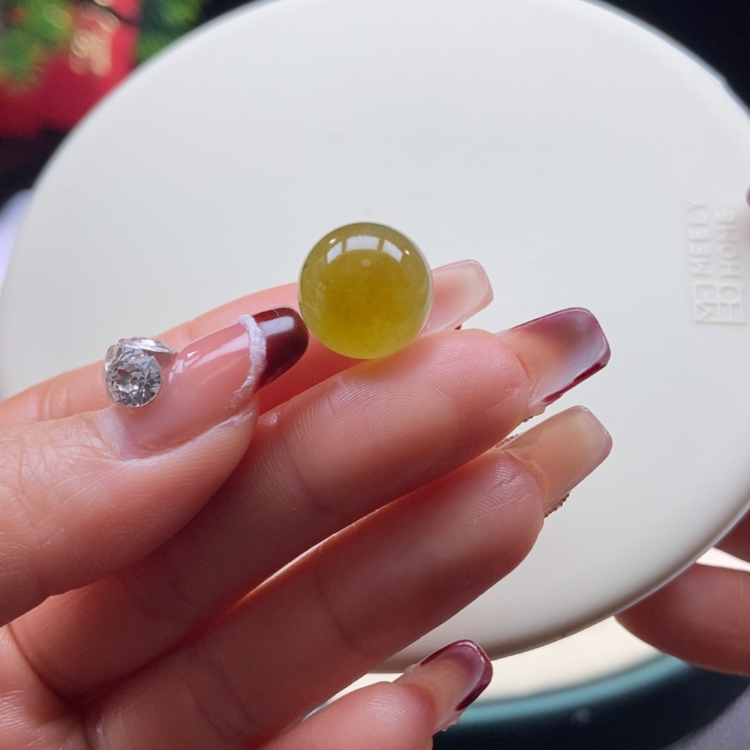 翡翠散珠翡翠秋香黄珠卡13.4mm