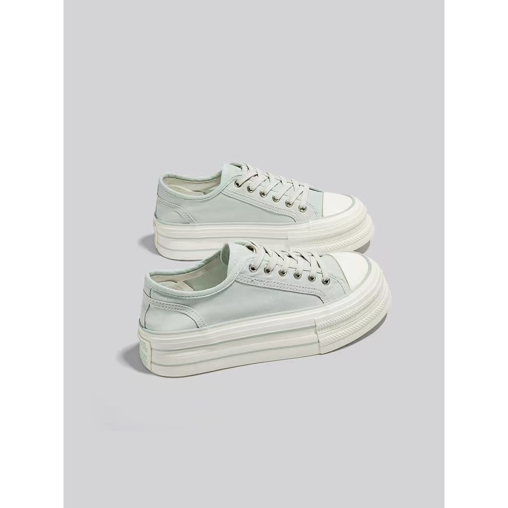 TP238 薄荷绿 透气一脚蹬帆布鞋女2025夏季新款厚底百搭小白鞋女