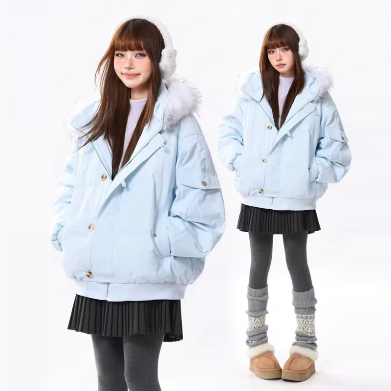 2025冬季新款棉衣棉服oversize插肩袖加厚大毛领外套