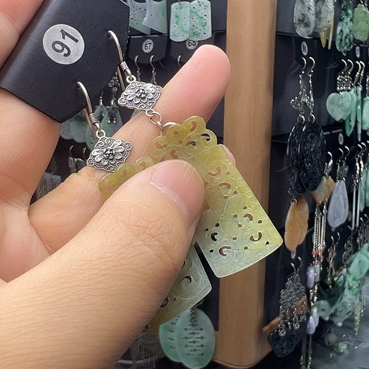 吻***我翡翠银S925镶嵌耳饰