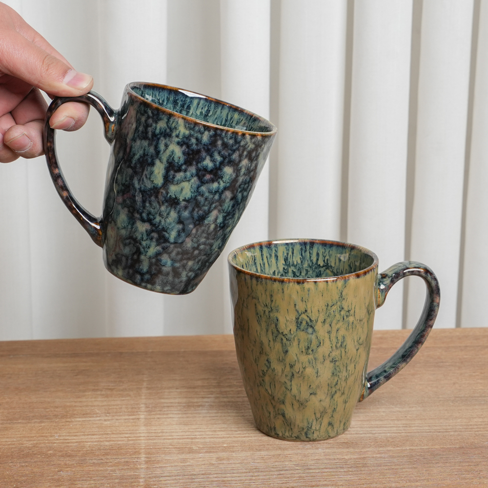【正品】带把杯釉下彩陶瓷杯子家用喝水杯组合两只装ZB