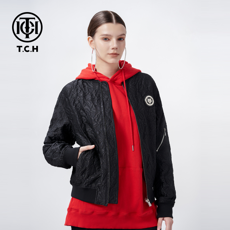 T.C.H新款百搭时尚长袖宽松印花夹克上衣T72A166006私服tch