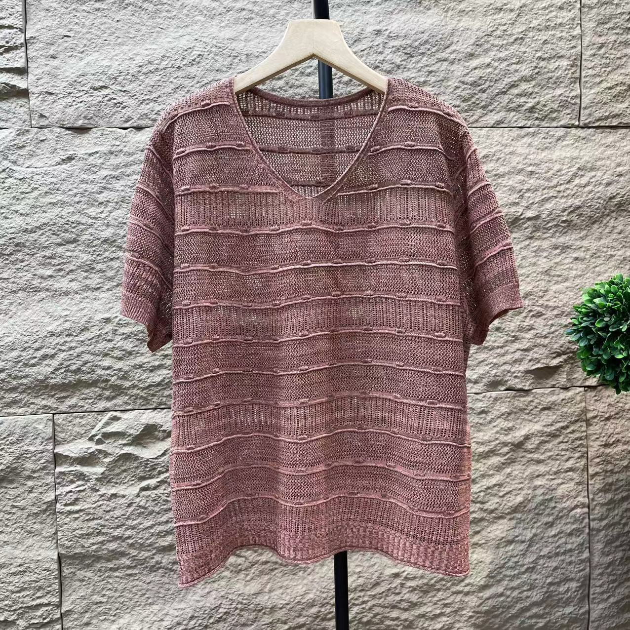 12163新款夏季休闲减龄宽松简约清爽针织T恤