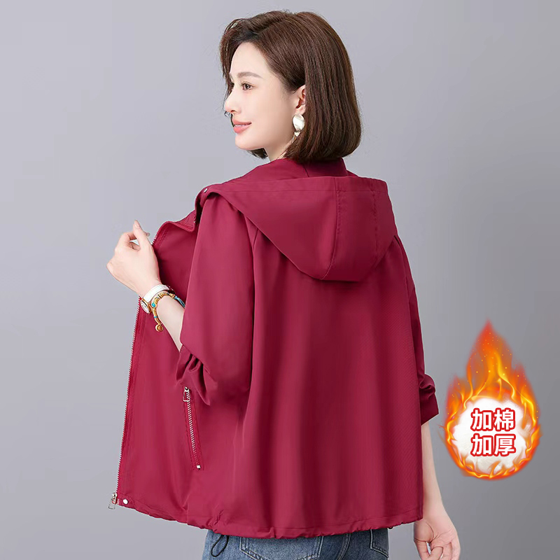 2025春秋款加棉加厚女装韩版女士连帽宽松百搭通勤休闲夹克短外套