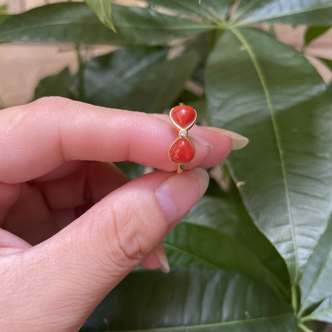 南红川料蝴蝶结戒指，超可爱精致，成色品相特别好