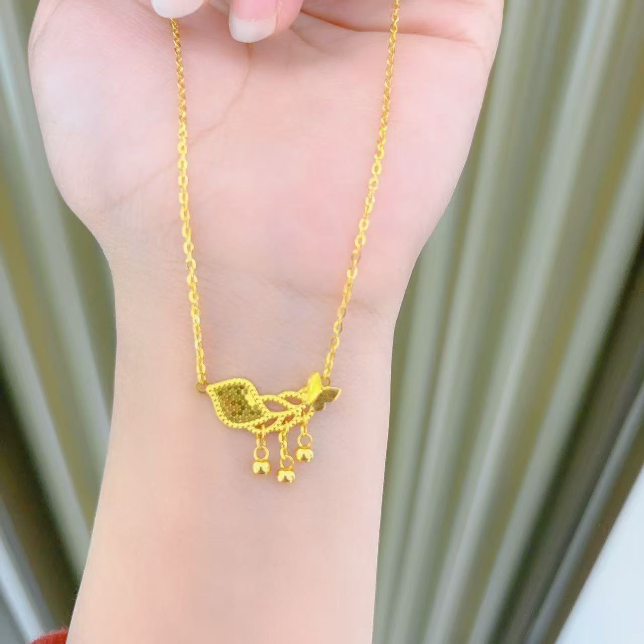 足金999凤翎蝴蝶滴流黄金套链时尚百搭黄金首饰项链