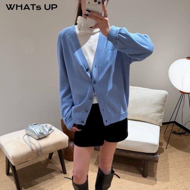 ROWENROSE 25AW 设计师品牌 蓝色开衫 WHATsUP