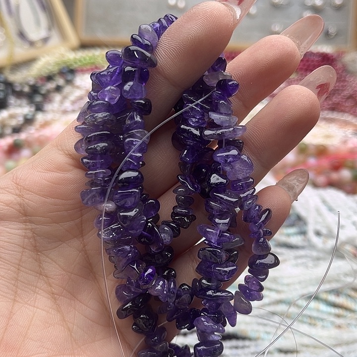 玛瑙/玉髓珠宝半成品未镶嵌一条紫晶碎石75cm左右