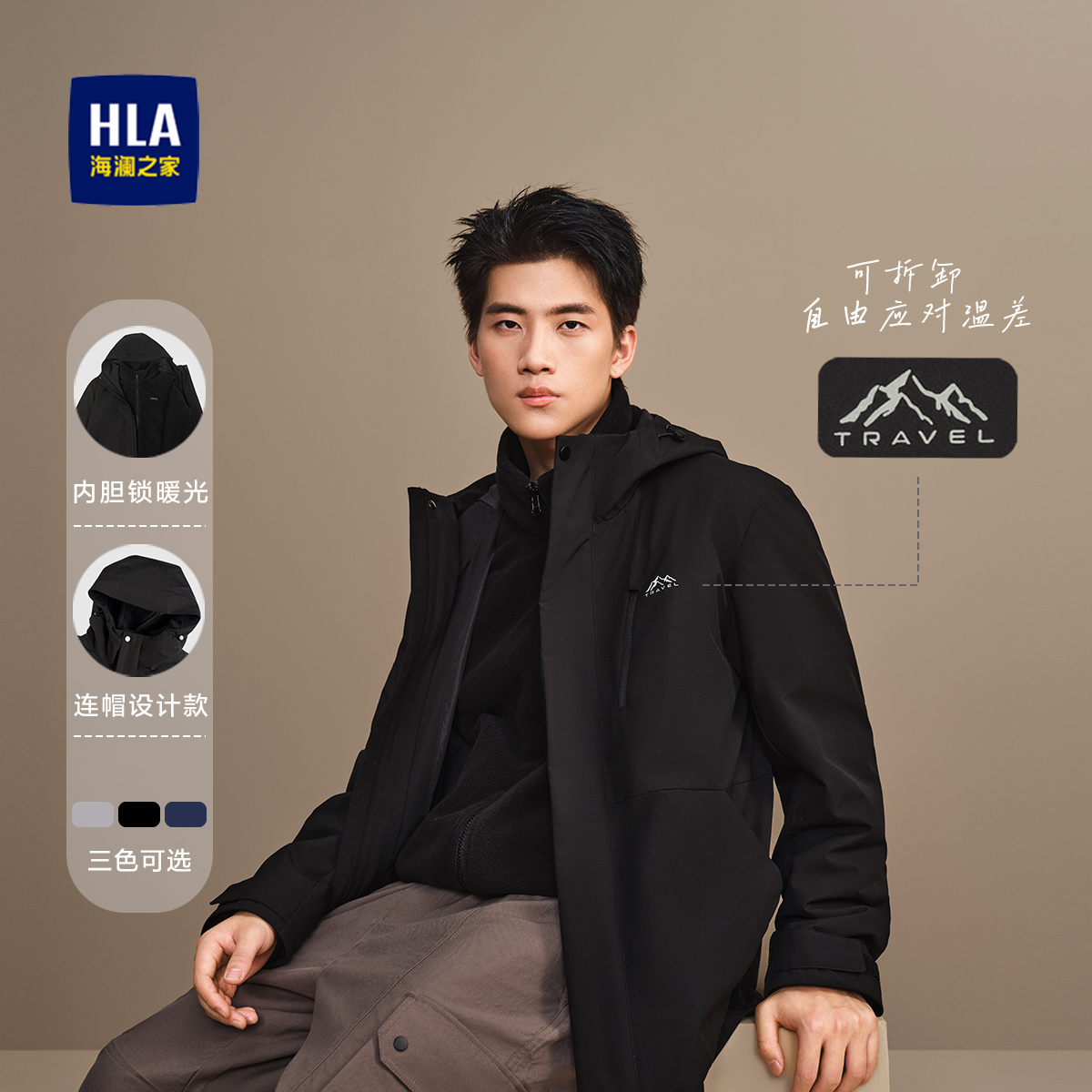 海澜之家一衣多穿休闲时尚连帽御寒男士夹克