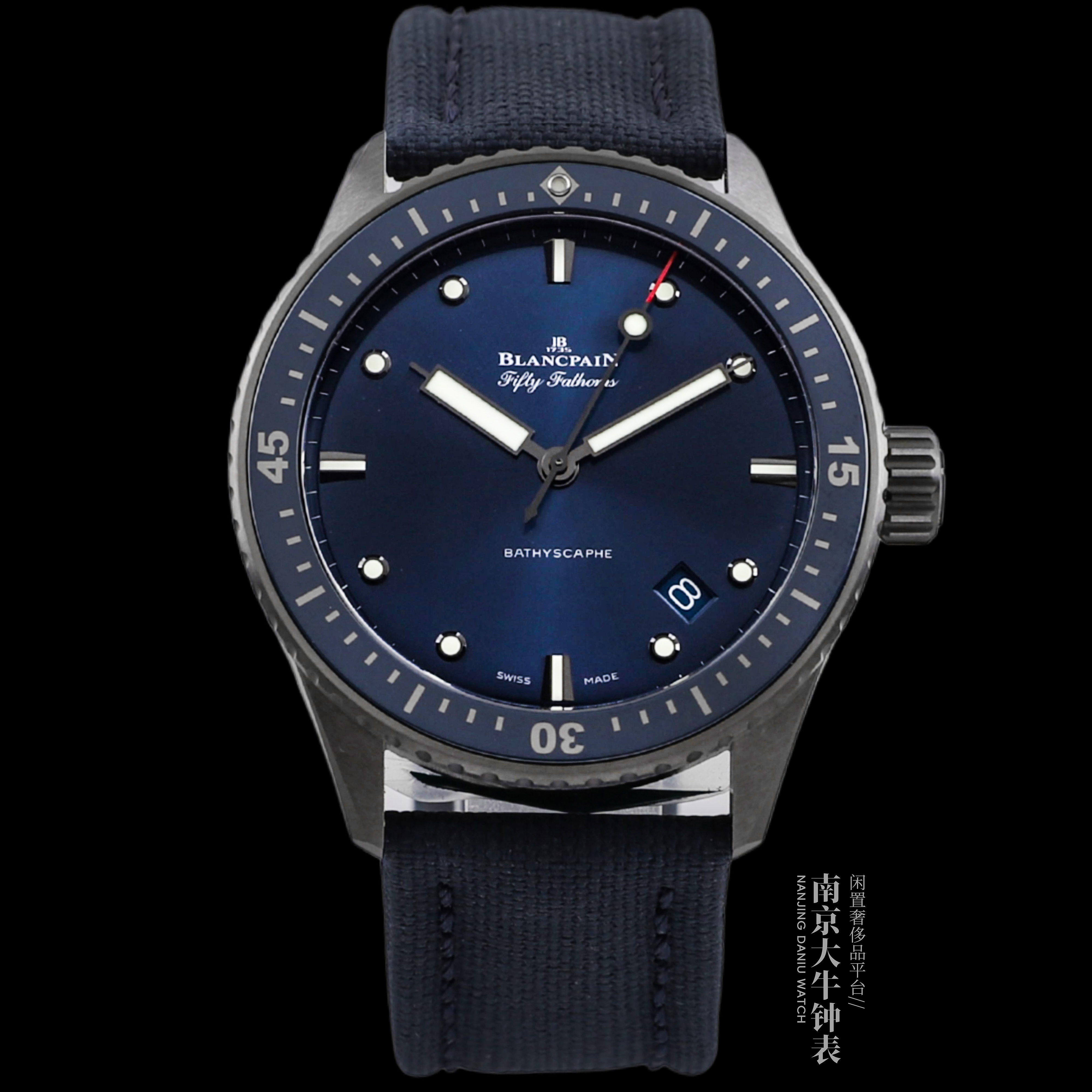 99新 Blancpain 大牛/未使用全套25年/蓝面陶瓷5000/43.6MM