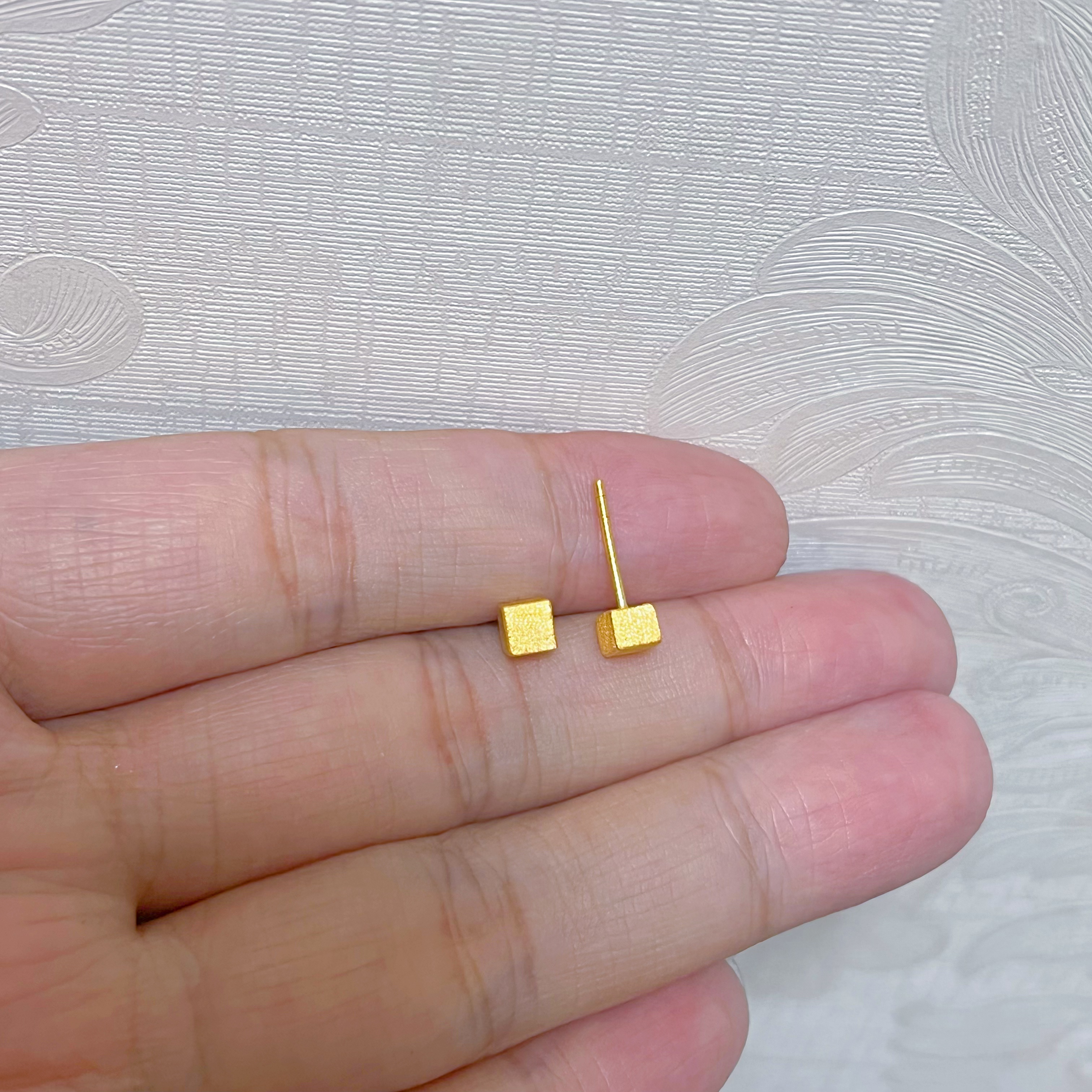 足金999小方糖小方块耳钉多样性发货