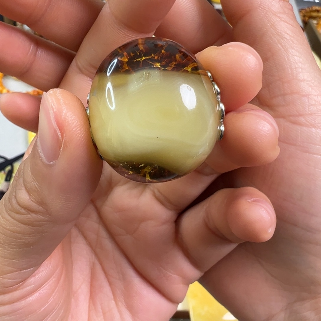蜜蜡裸石银S925镶嵌琥珀