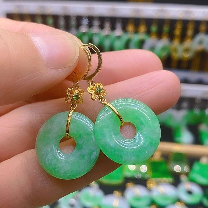 翡翠耳饰18K金镶嵌耳坠