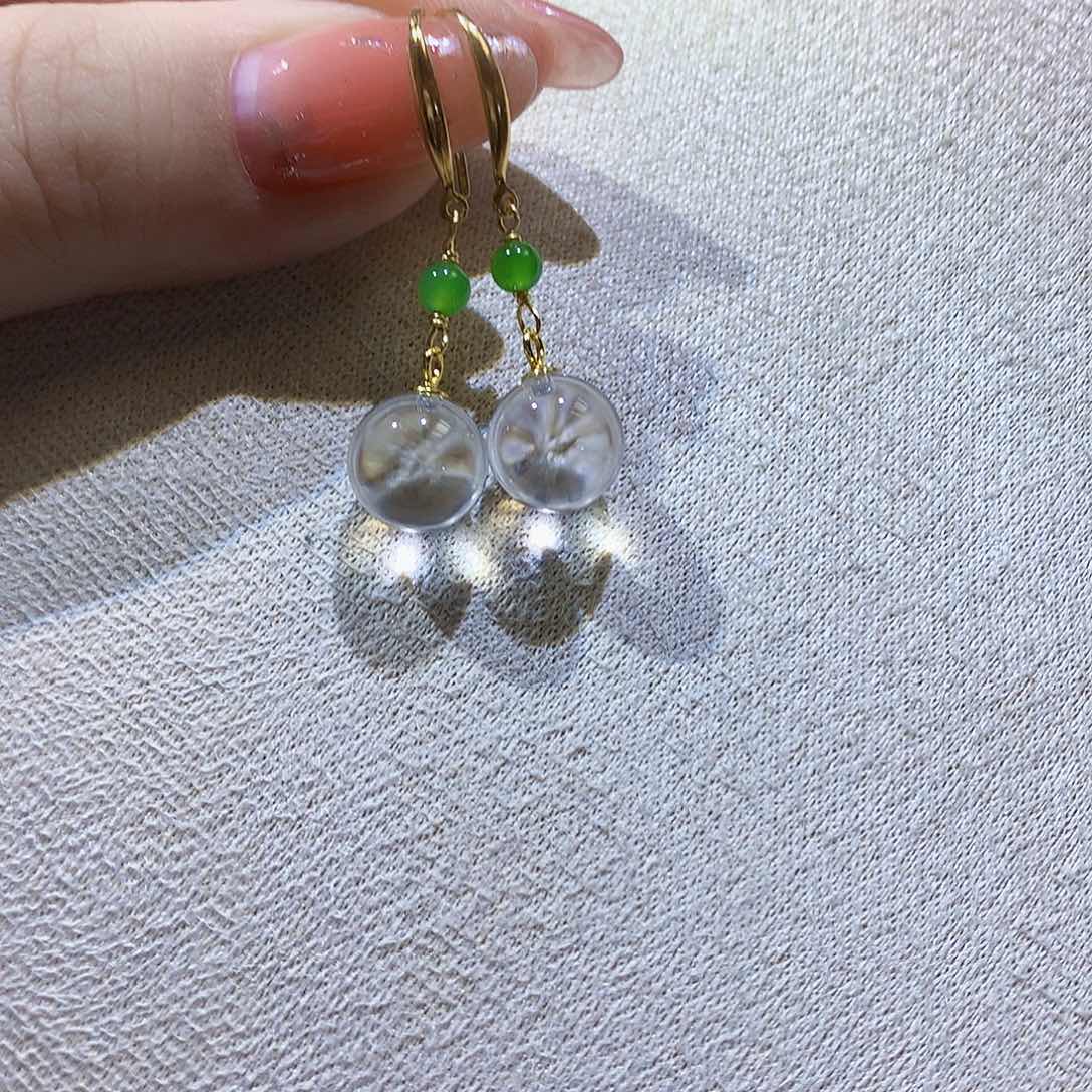 银S925镀金镶嵌和田玉（碧玉）耳饰