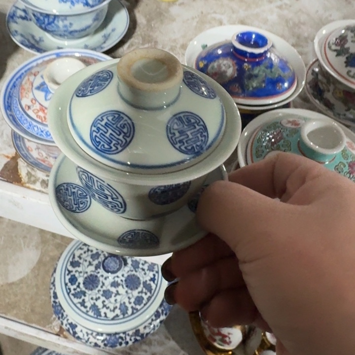 摆件老淘泥三才盖碗