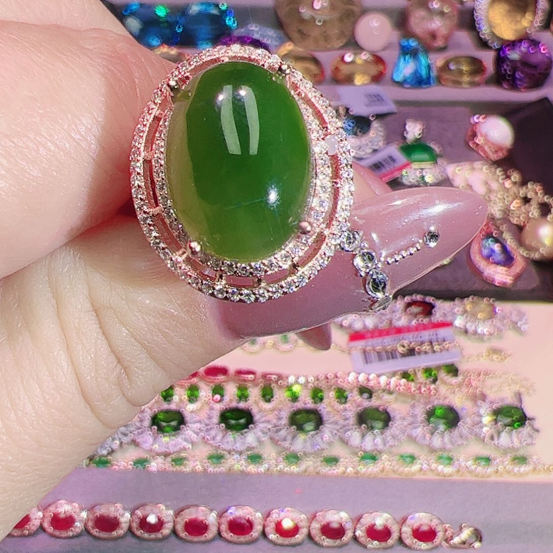 和田玉（碧玉）戒指银S925镶嵌