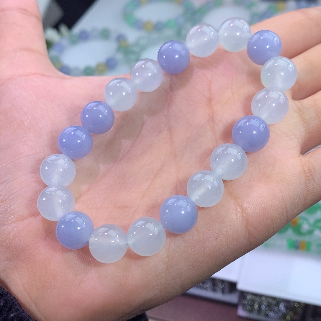 翡翠未镶嵌手链2号 冰种双彩手串