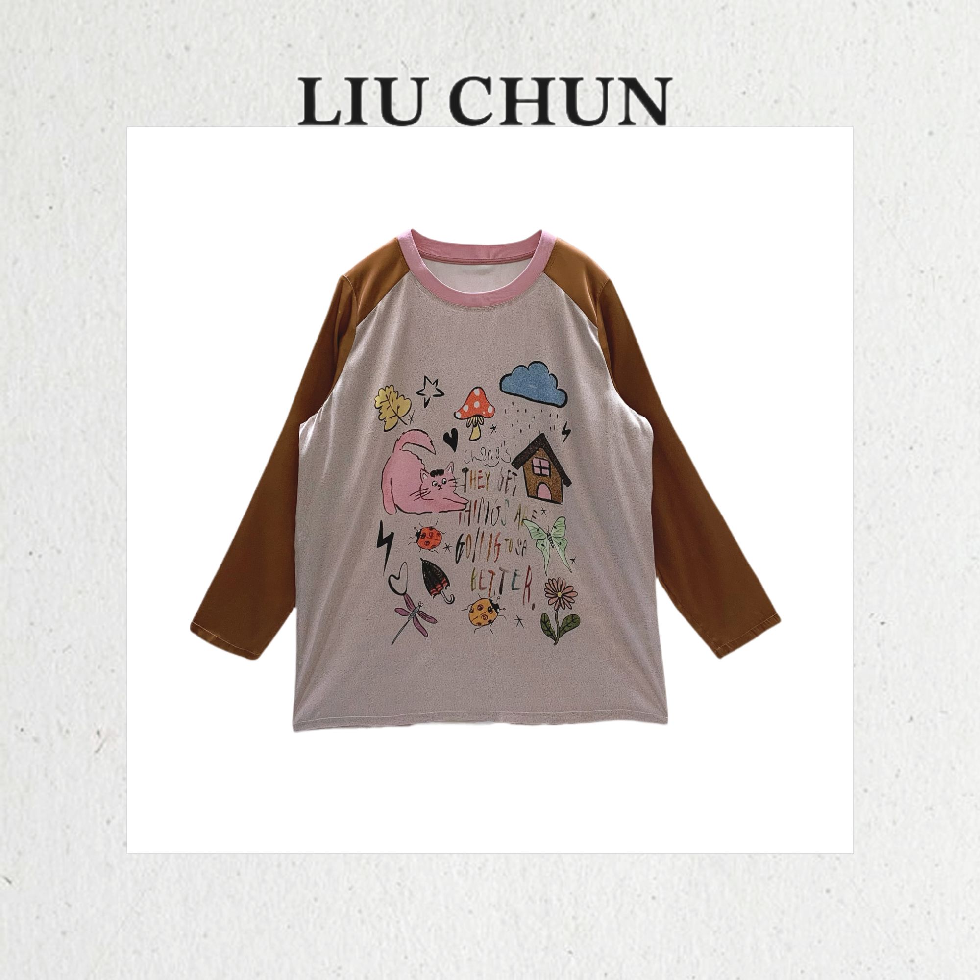 《CHUN》卡通小房子桑蚕丝上衣