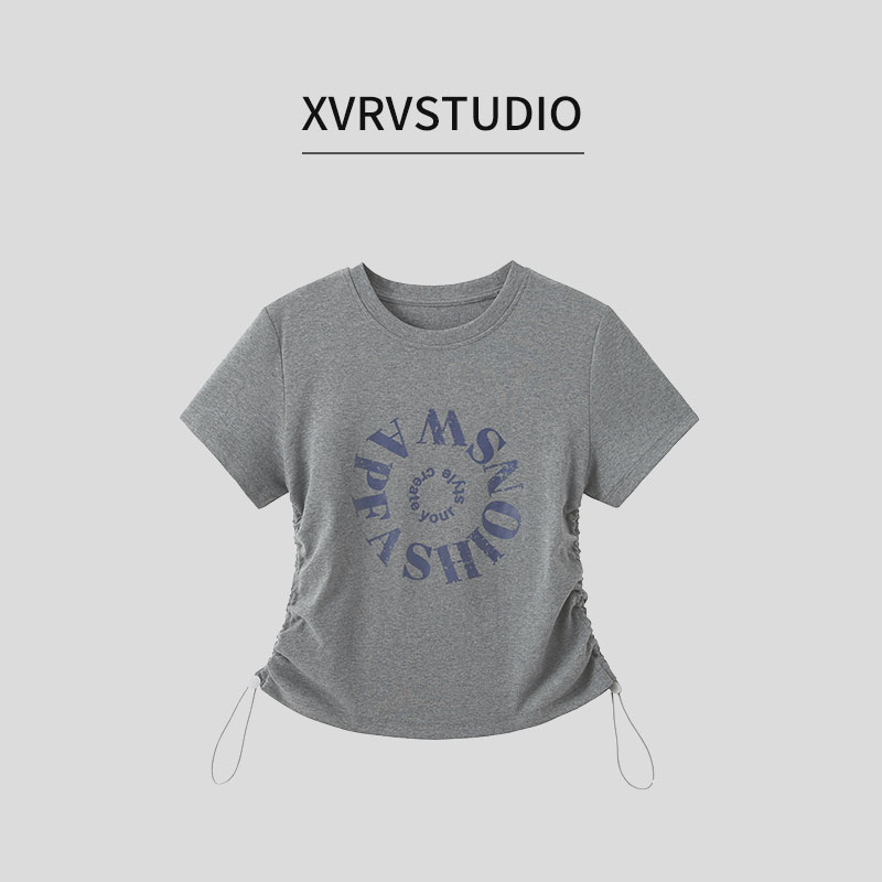 XVRV【粉丝专属】夏季运动抽绳T恤百搭健身显瘦百搭正肩女上衣短袖