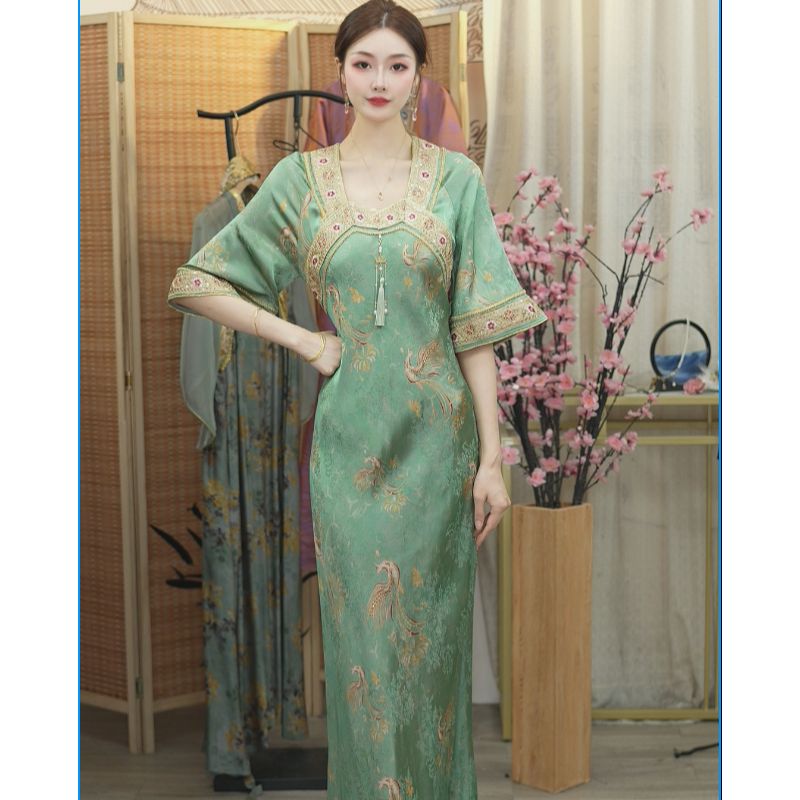 花无雪2025夏季新款中国风飘逸日常长款连衣裙WW（2767