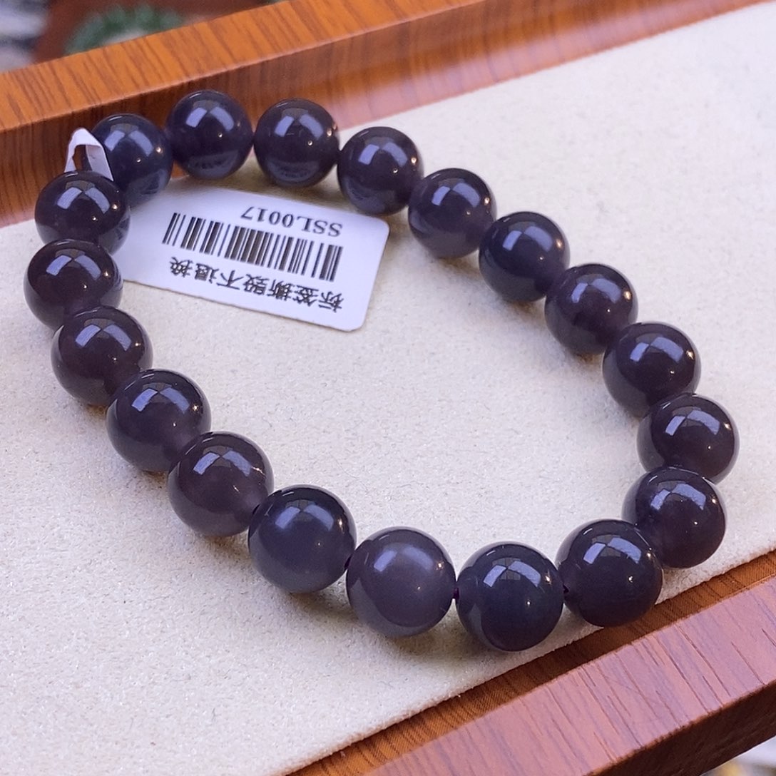 颈饰未镶嵌和田玉毕业级老坑料高冰浓烟紫葡萄紫手链10m