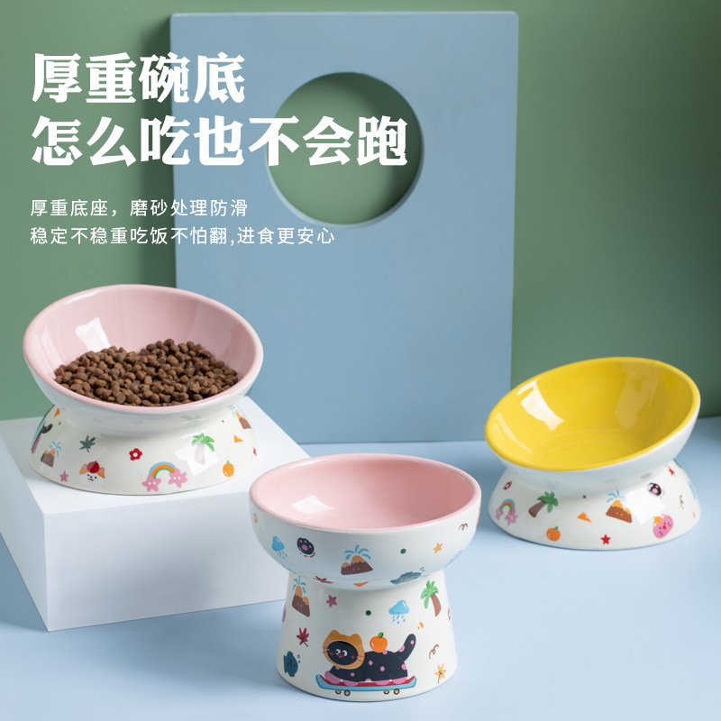 创意黑猫系列宠物碗可爱卡通陶瓷碗猫碗狗碗高脚猫粮碗猫狗喝水碗