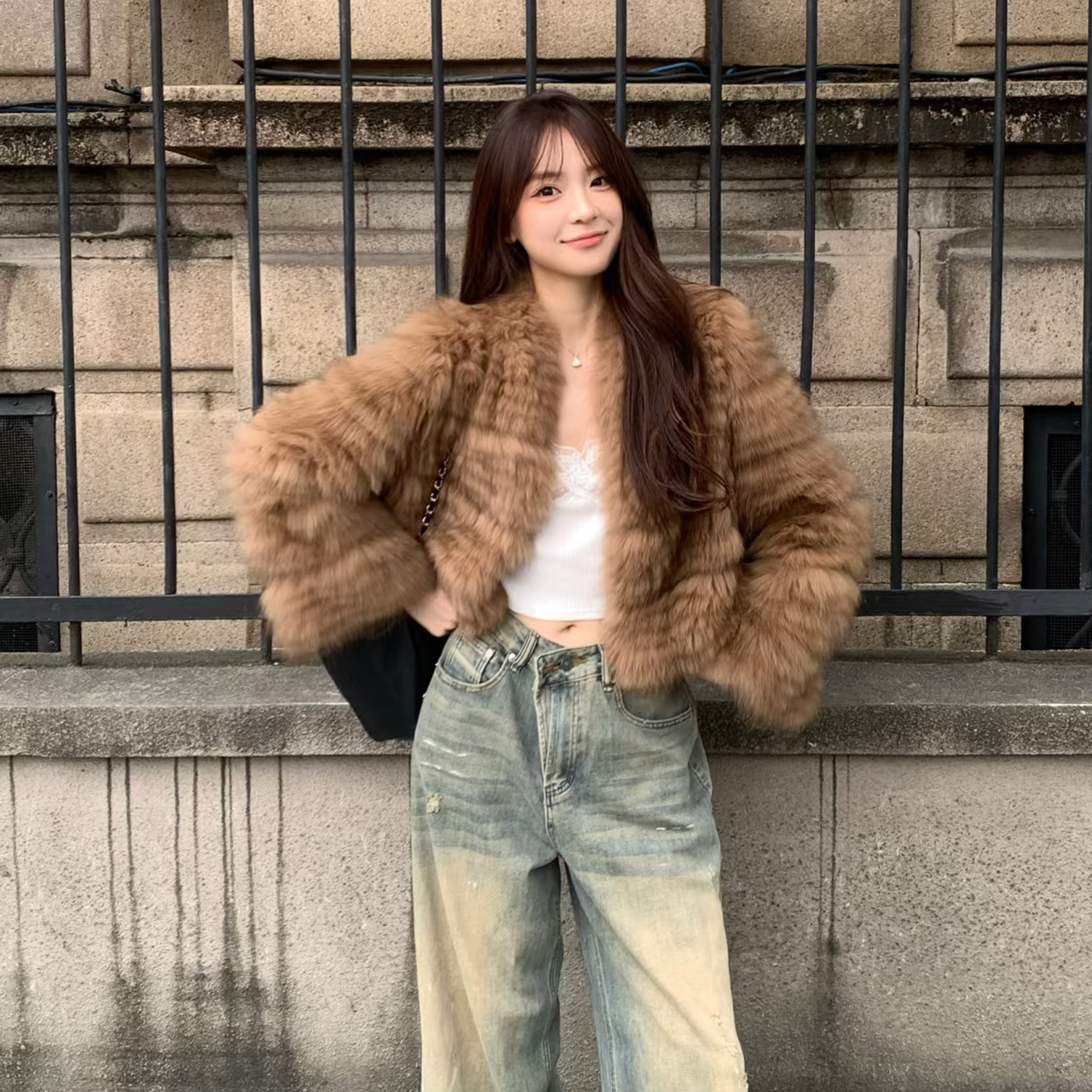 【南法假日】新款双色晕染时尚网红款进口狐狸毛密车皮草外套